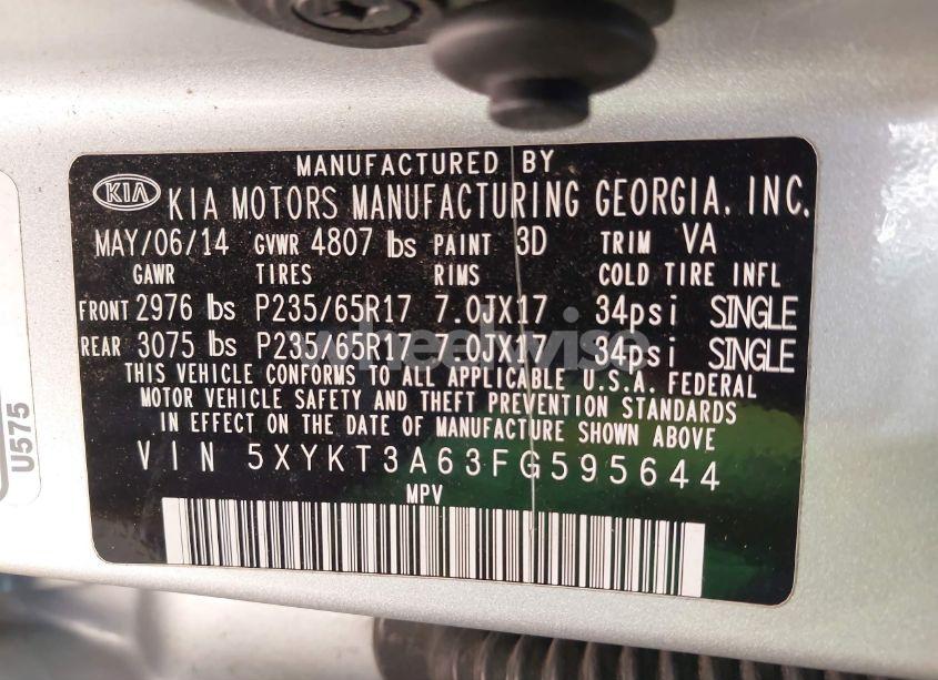 Photo 9 of 2015 Kia Sorento LX (VIN 5XYKT3A63FG595644)