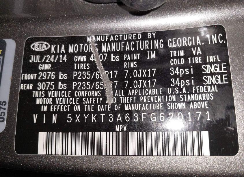 Photo 9 of 2015 Kia Sorento LX (VIN 5XYKT3A63FG620171)