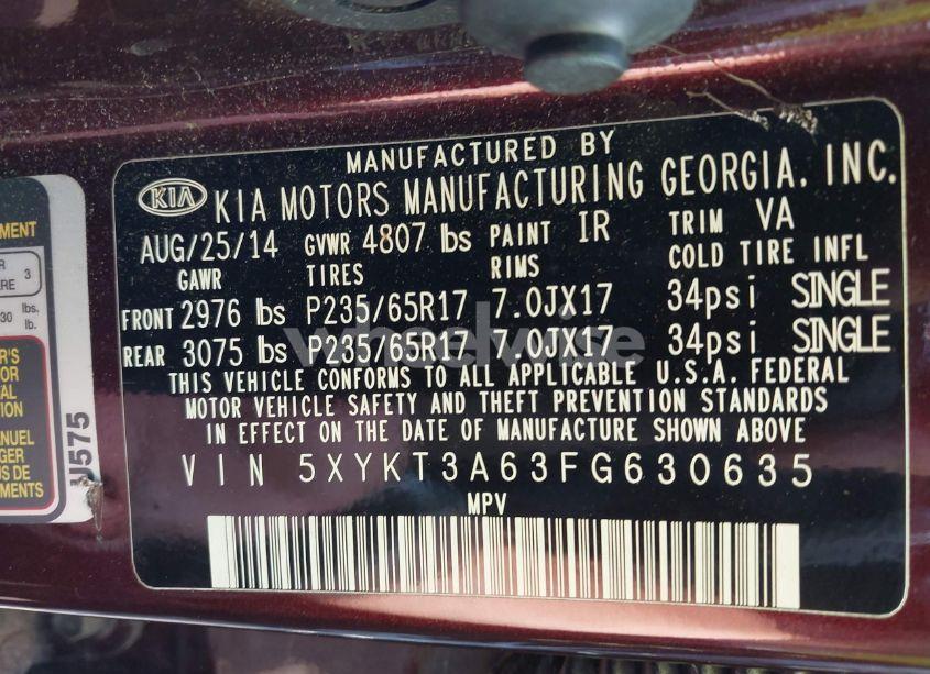 Photo 9 of 2015 Kia Sorento LX (VIN 5XYKT3A63FG630635)