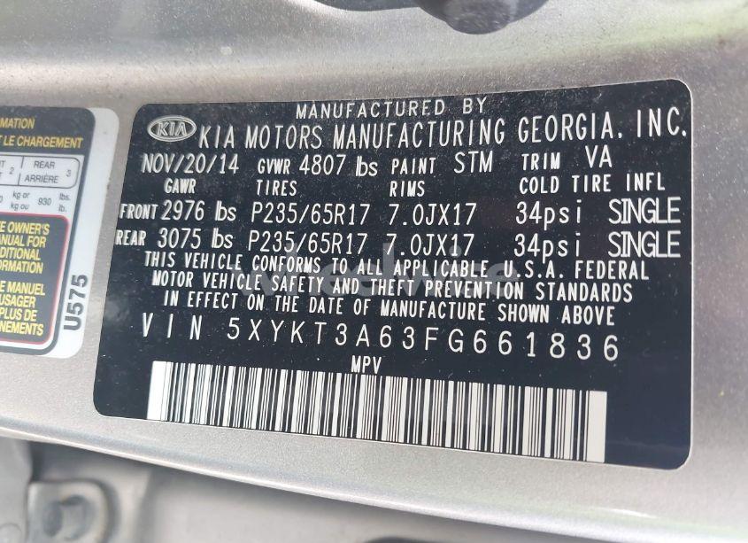 Photo 9 of 2015 Kia Sorento LX (VIN 5XYKT3A63FG661836)