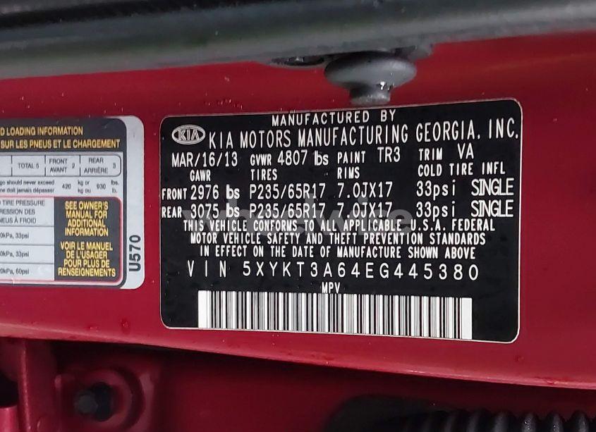 Photo 9 of 2014 Kia Sorento LX (VIN 5XYKT3A64EG445380)