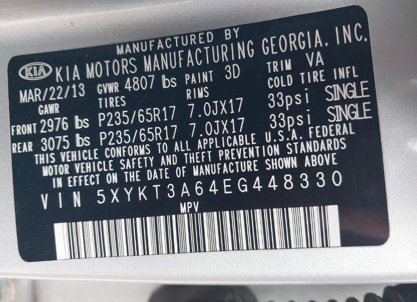 Photo 9 of 2014 Kia Sorento LX (VIN 5XYKT3A64EG448330)