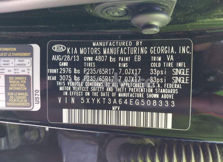 Photo 9 of 2014 Kia Sorento LX (VIN 5XYKT3A64EG508333)