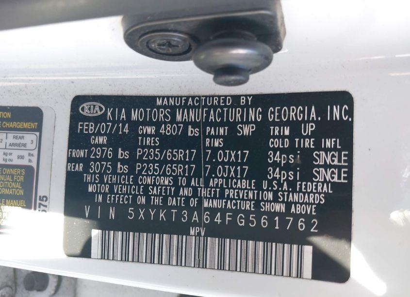 Photo 9 of 2015 Kia Sorento LX (VIN 5XYKT3A64FG561762)
