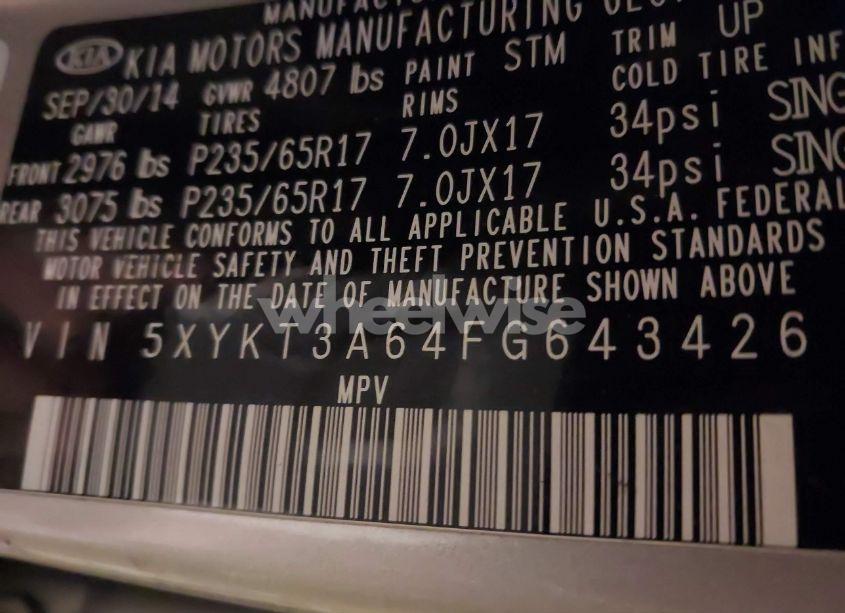 Photo 9 of 2015 Kia Sorento LX (VIN 5XYKT3A64FG643426)