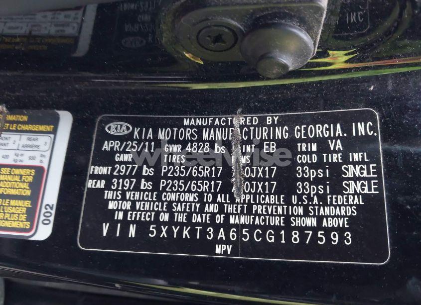 Photo 9 of 2012 Kia Sorento LX (VIN 5XYKT3A65CG187593)