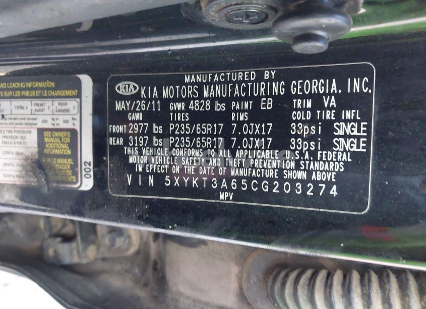 Photo 9 of 2012 Kia Sorento LX (VIN 5XYKT3A65CG203274)