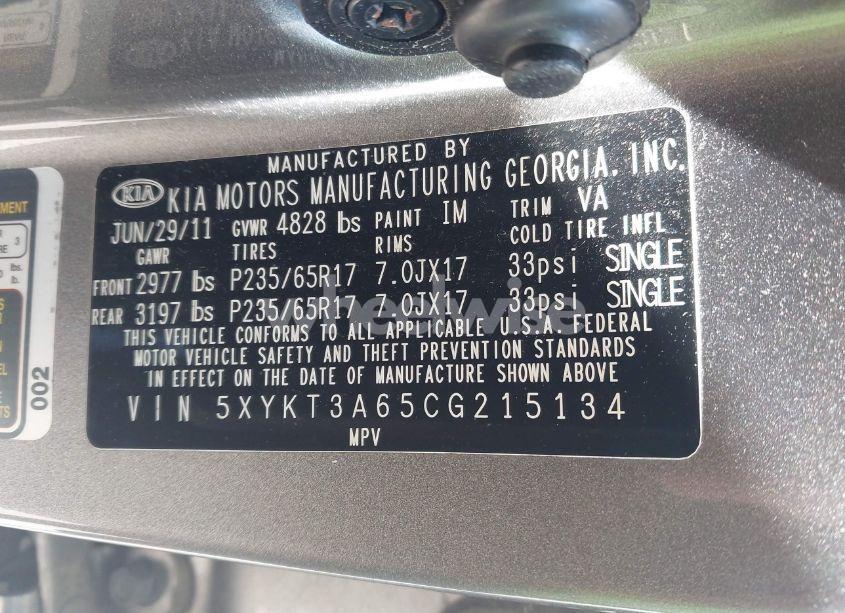 Photo 9 of 2012 Kia Sorento LX (VIN 5XYKT3A65CG215134)