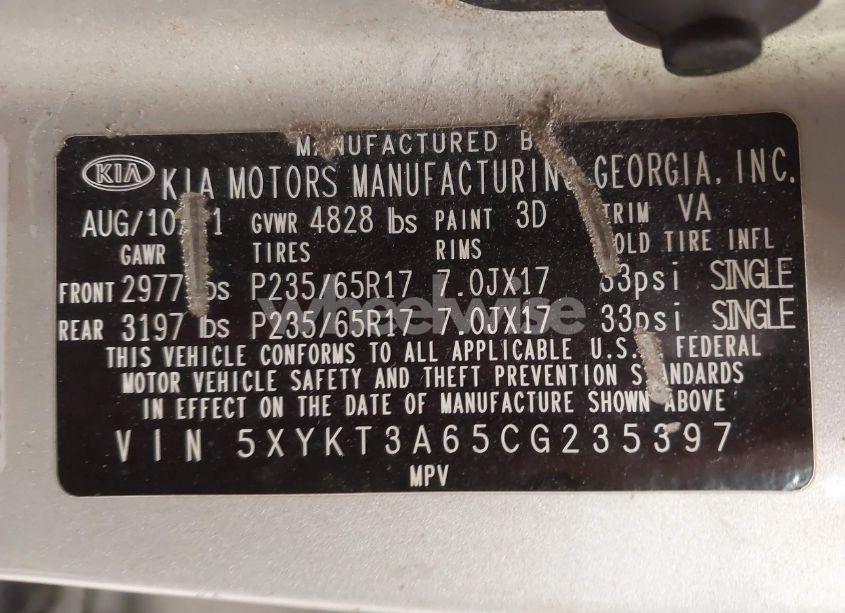 Photo 9 of 2012 Kia Sorento LX (VIN 5XYKT3A65CG235397)