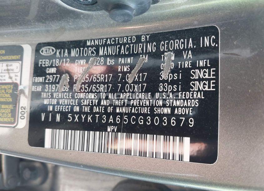 Photo 9 of 2012 Kia Sorento LX (VIN 5XYKT3A65CG303679)