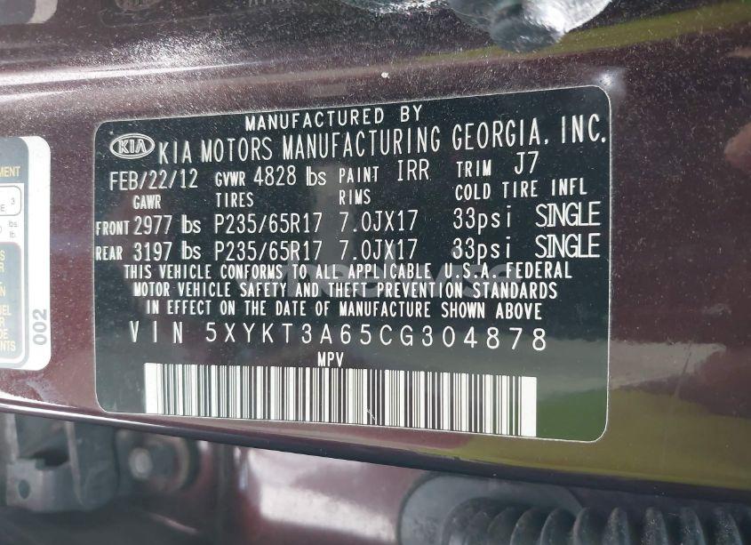 Photo 9 of 2012 Kia Sorento LX (VIN 5XYKT3A65CG304878)