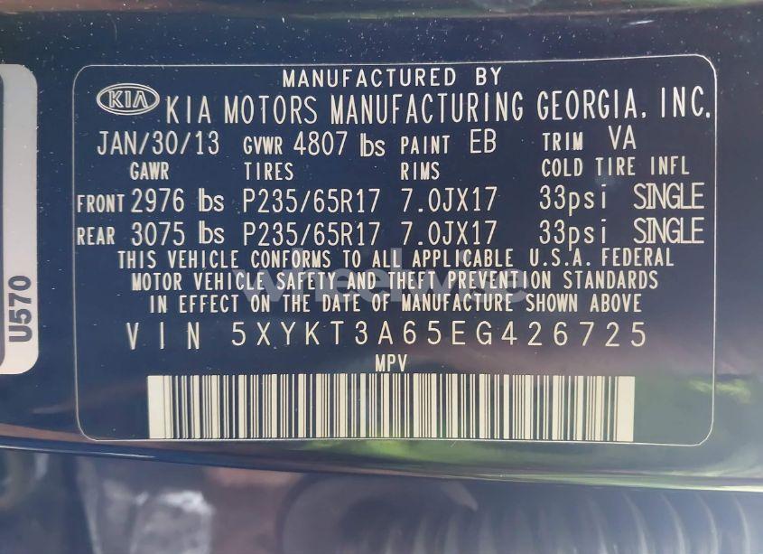 Photo 9 of 2014 Kia Sorento LX (VIN 5XYKT3A65EG426725)