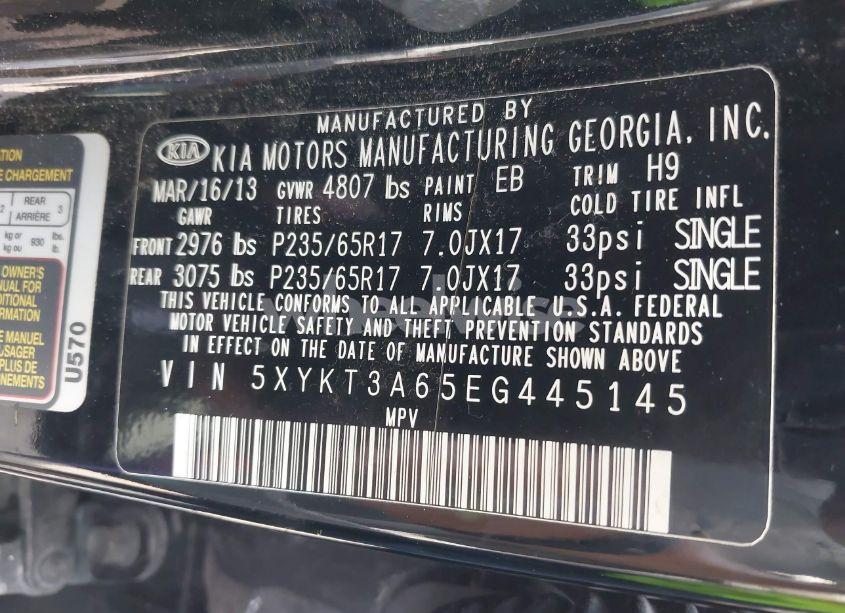 Photo 9 of 2014 Kia Sorento LX (VIN 5XYKT3A65EG445145)