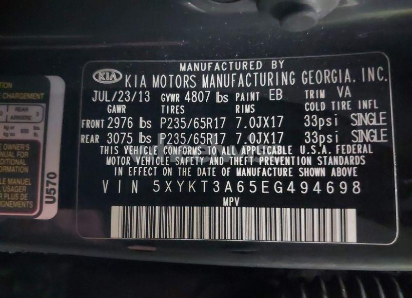 Photo 9 of 2014 Kia Sorento LX (VIN 5XYKT3A65EG494698)