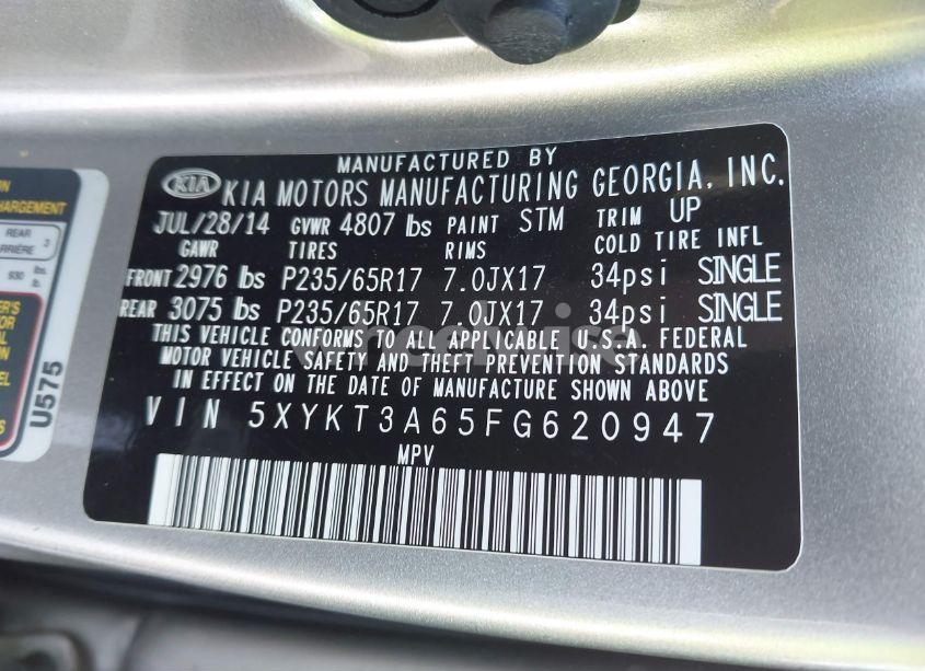 Photo 9 of 2015 Kia Sorento LX (VIN 5XYKT3A65FG620947)