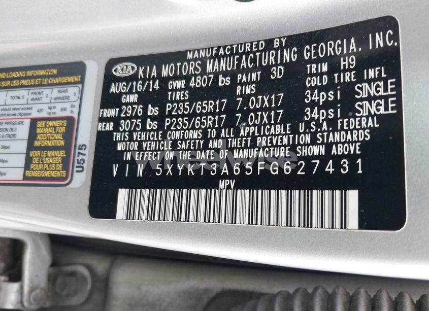 Photo 9 of 2015 Kia Sorento LX (VIN 5XYKT3A65FG627431)