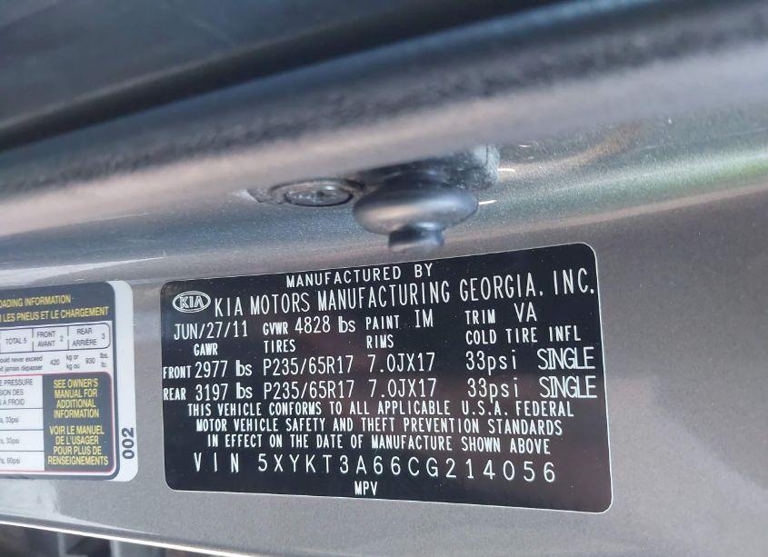Photo 9 of 2012 Kia Sorento LX (VIN 5XYKT3A66CG214056)
