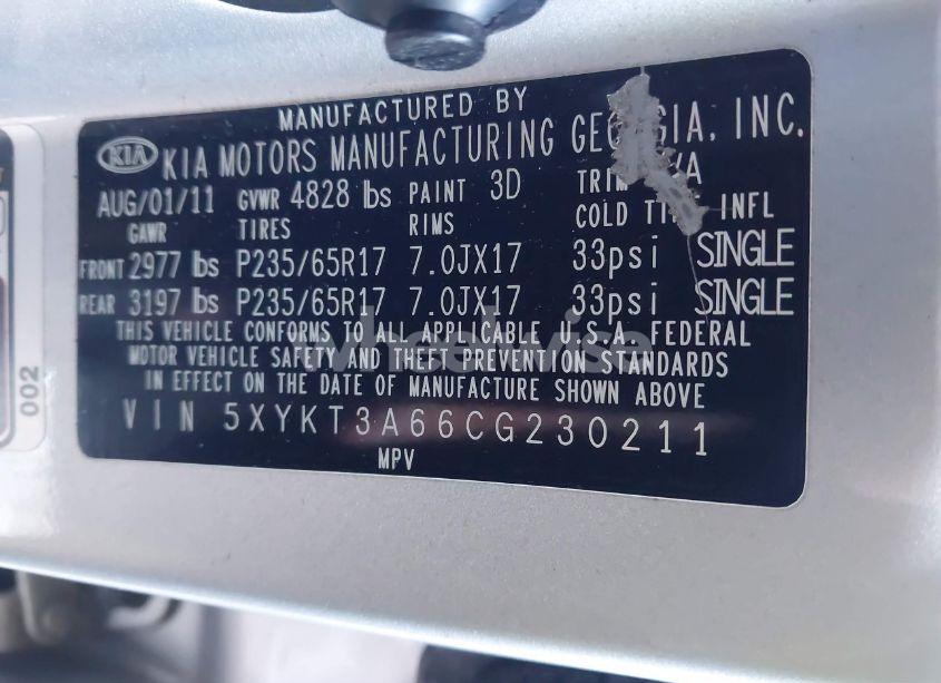 Photo 9 of 2012 Kia Sorento LX (VIN 5XYKT3A66CG230211)