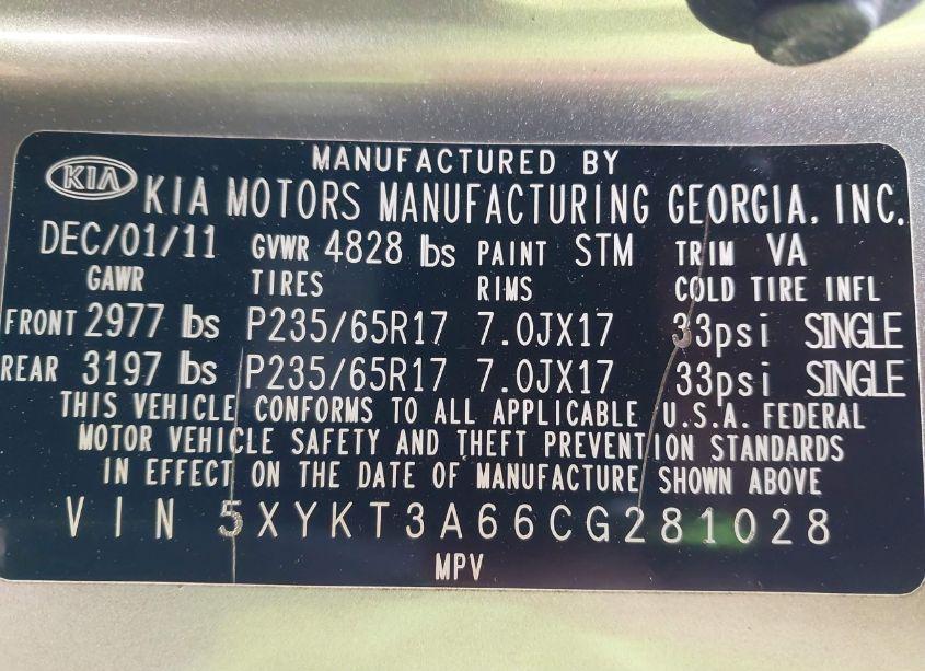 Photo 9 of 2012 Kia Sorento LX (VIN 5XYKT3A66CG281028)