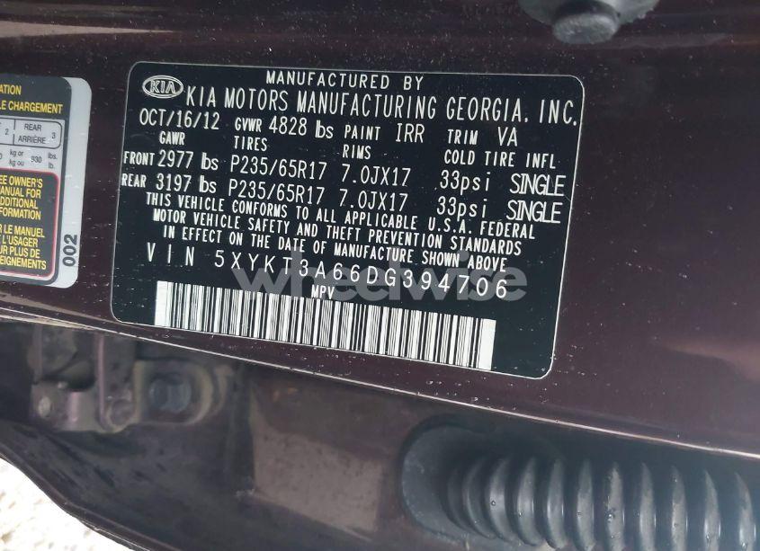 Photo 9 of 2013 Kia Sorento LX (VIN 5XYKT3A66DG394706)