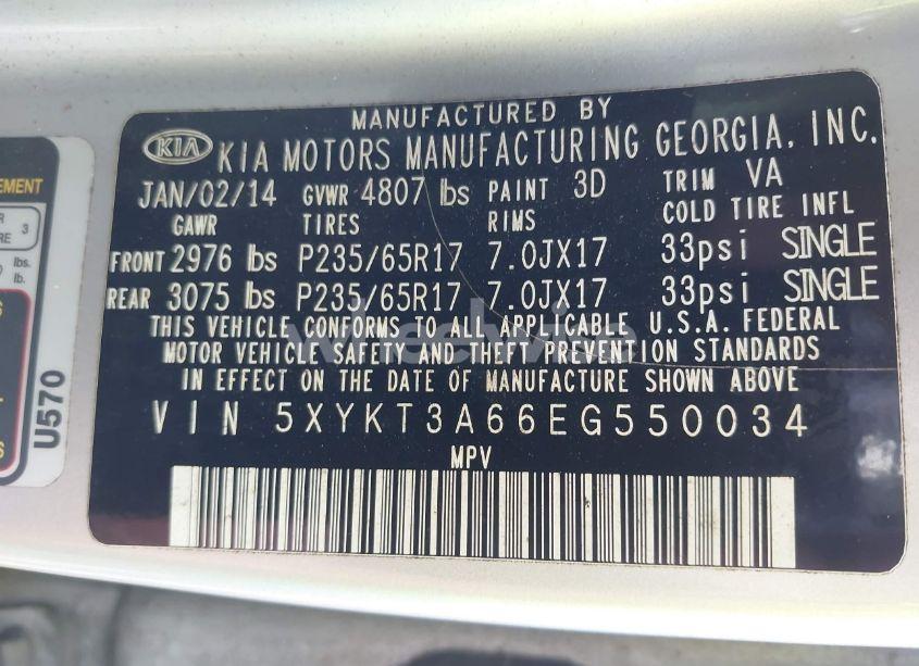 Photo 9 of 2014 Kia Sorento LX (VIN 5XYKT3A66EG550034)