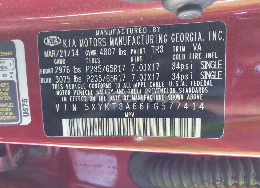 Photo 9 of 2015 Kia Sorento LX (VIN 5XYKT3A66FG577414)