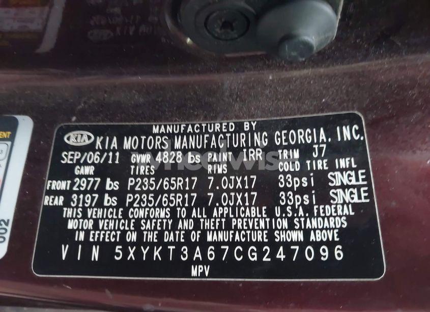 Photo 9 of 2012 Kia Sorento LX (VIN 5XYKT3A67CG247096)