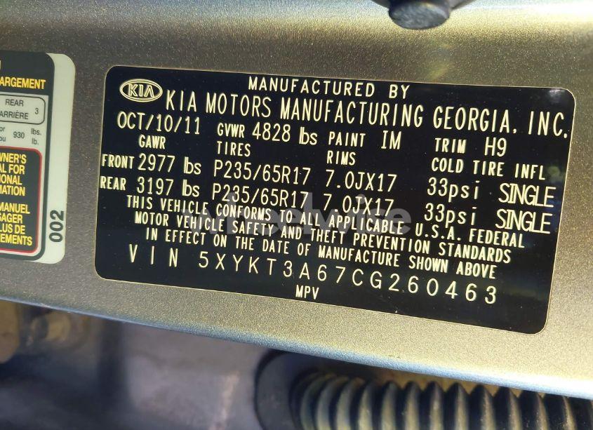 Photo 9 of 2012 Kia Sorento LX (VIN 5XYKT3A67CG260463)