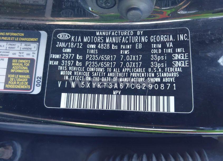 Photo 9 of 2012 Kia Sorento LX (VIN 5XYKT3A67CG290871)