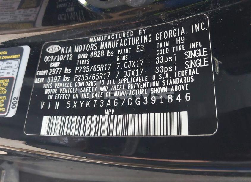 Photo 9 of 2013 Kia Sorento LX (VIN 5XYKT3A67DG391846)