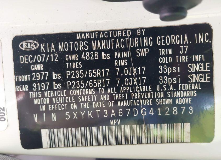 Photo 9 of 2013 Kia Sorento LX (VIN 5XYKT3A67DG412873)