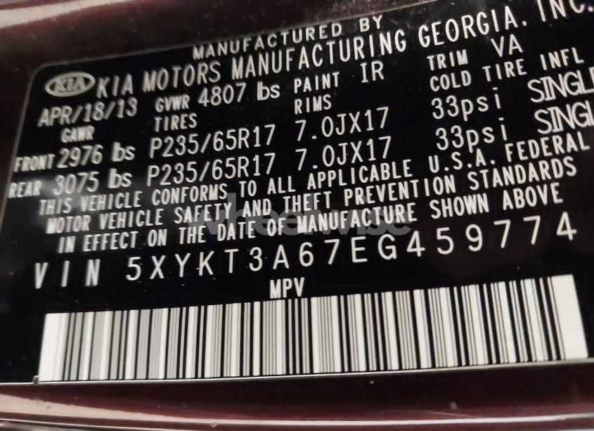 Photo 9 of 2014 Kia Sorento LX (VIN 5XYKT3A67EG459774)