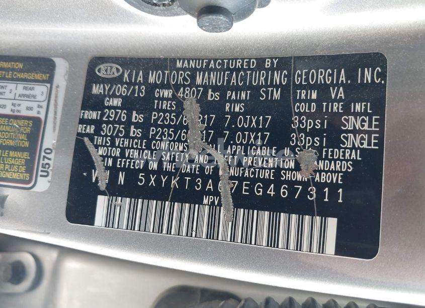 Photo 9 of 2014 Kia Sorento LX (VIN 5XYKT3A67EG467311)