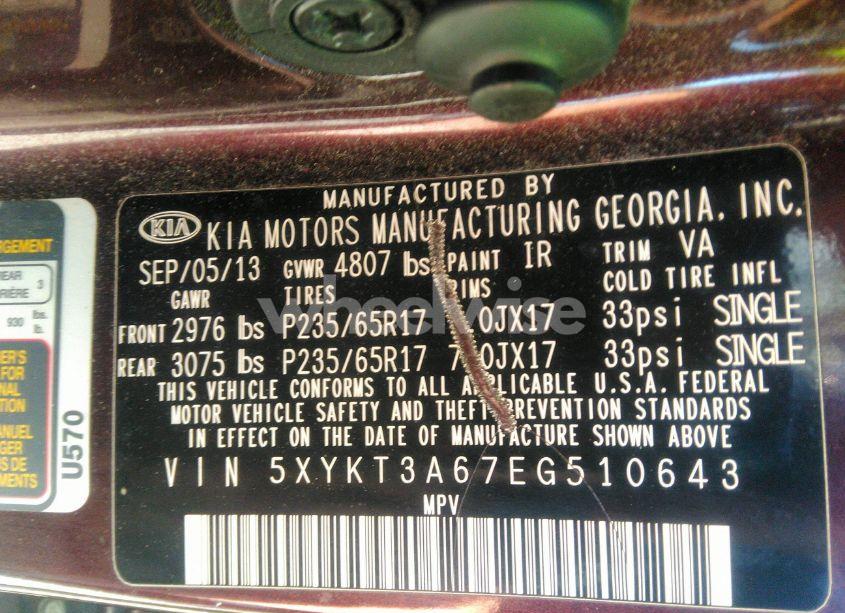 Photo 9 of 2014 Kia Sorento LX (VIN 5XYKT3A67EG510643)