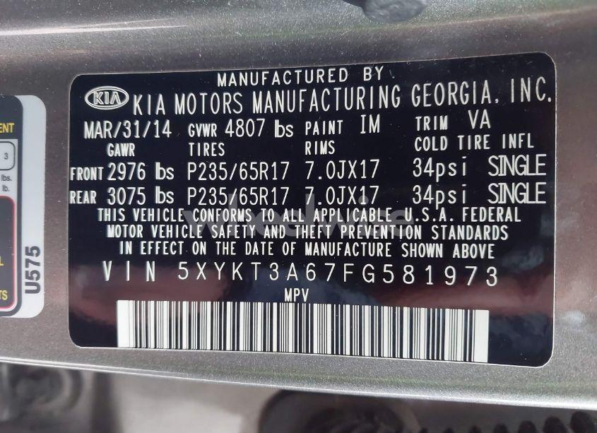 Photo 9 of 2015 Kia Sorento LX (VIN 5XYKT3A67FG581973)