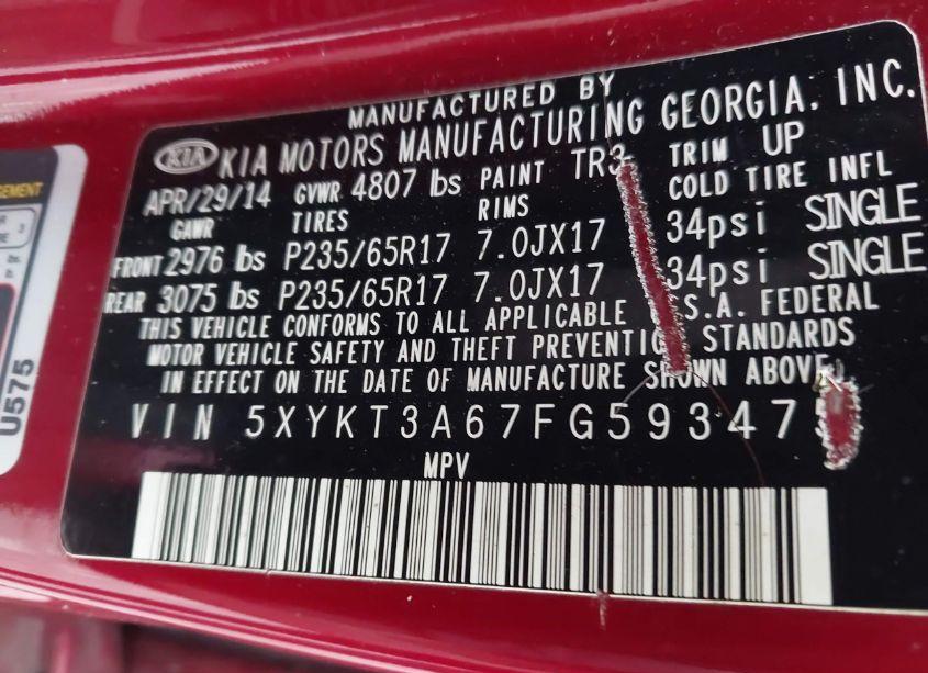 Photo 9 of 2015 Kia Sorento LX (VIN 5XYKT3A67FG593475)