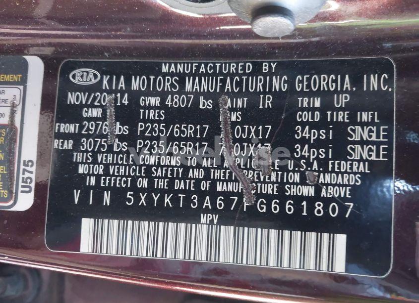 Photo 9 of 2015 Kia Sorento LX (VIN 5XYKT3A67FG661807)