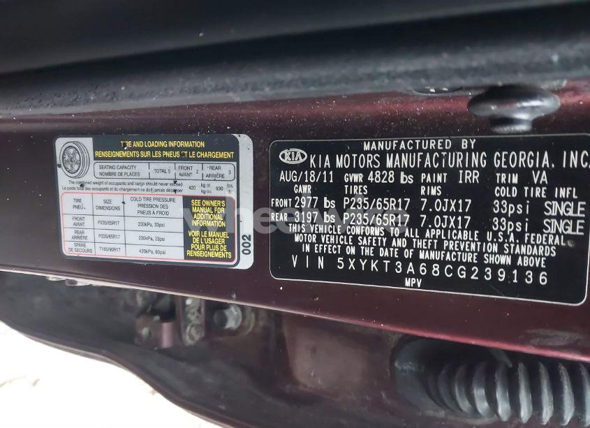 Photo 9 of 2012 Kia Sorento LX (VIN 5XYKT3A68CG239136)