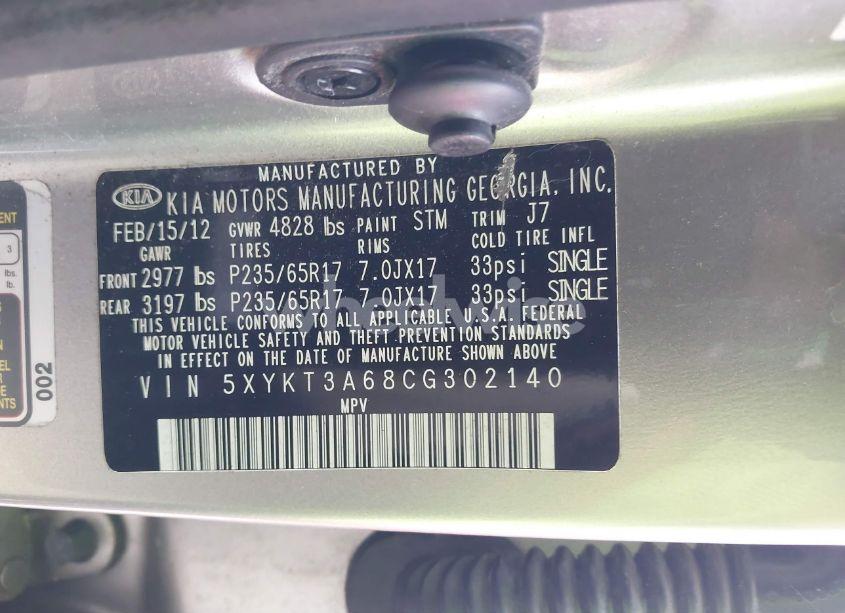 Photo 9 of 2012 Kia Sorento LX (VIN 5XYKT3A68CG302140)