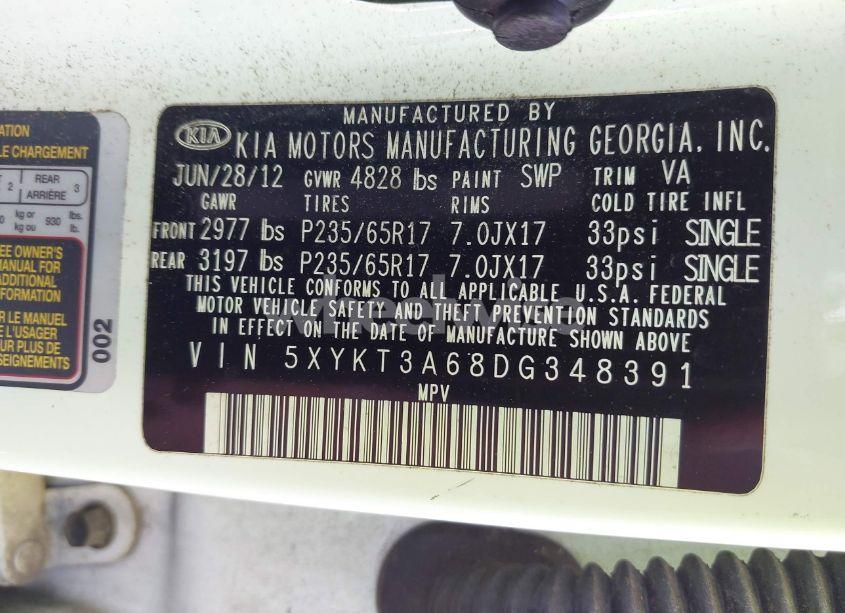 Photo 9 of 2013 Kia Sorento LX (VIN 5XYKT3A68DG348391)