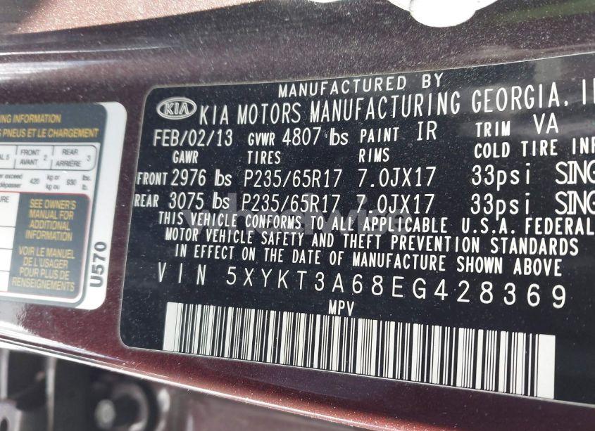 Photo 9 of 2014 Kia Sorento LX (VIN 5XYKT3A68EG428369)