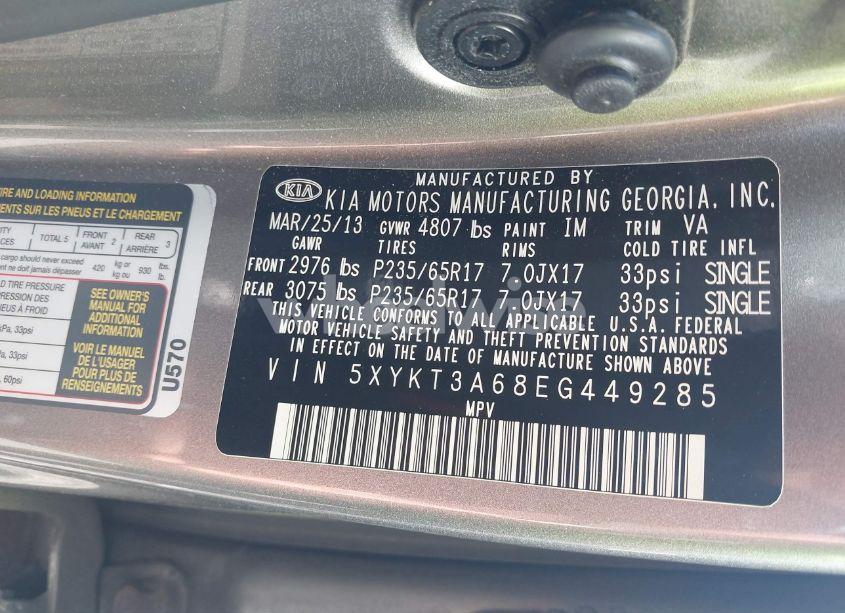 Photo 9 of 2014 Kia Sorento LX (VIN 5XYKT3A68EG449285)
