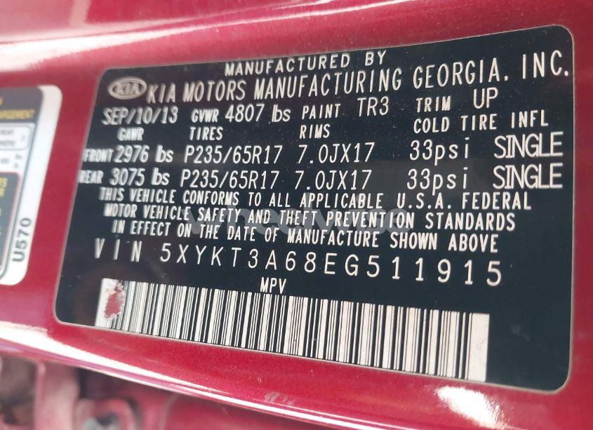 Photo 9 of 2014 Kia Sorento LX (VIN 5XYKT3A68EG511915)