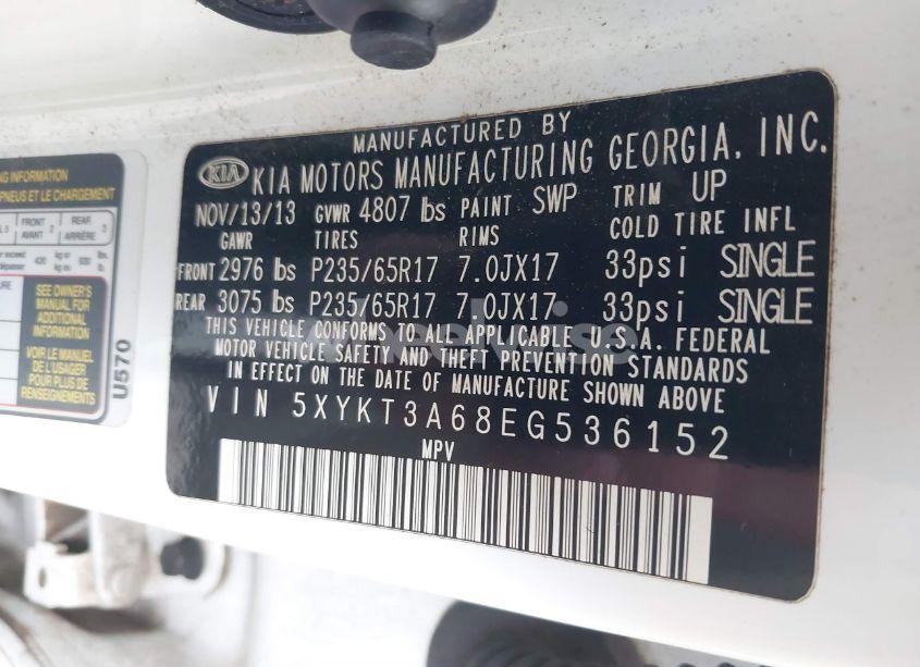 Photo 9 of 2014 Kia Sorento LX (VIN 5XYKT3A68EG536152)