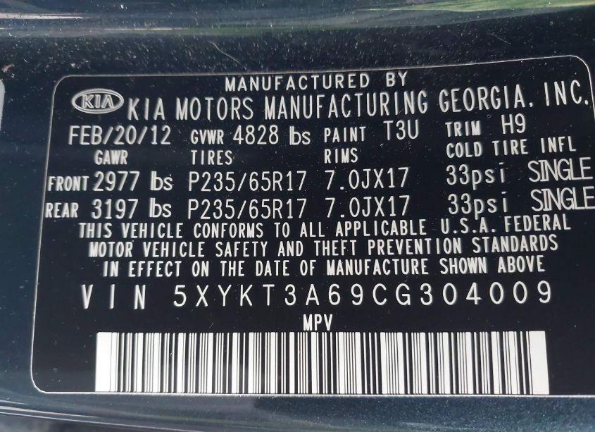Photo 9 of 2012 Kia Sorento LX (VIN 5XYKT3A69CG304009)