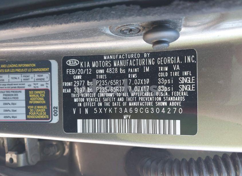 Photo 9 of 2012 Kia Sorento LX (VIN 5XYKT3A69CG304270)