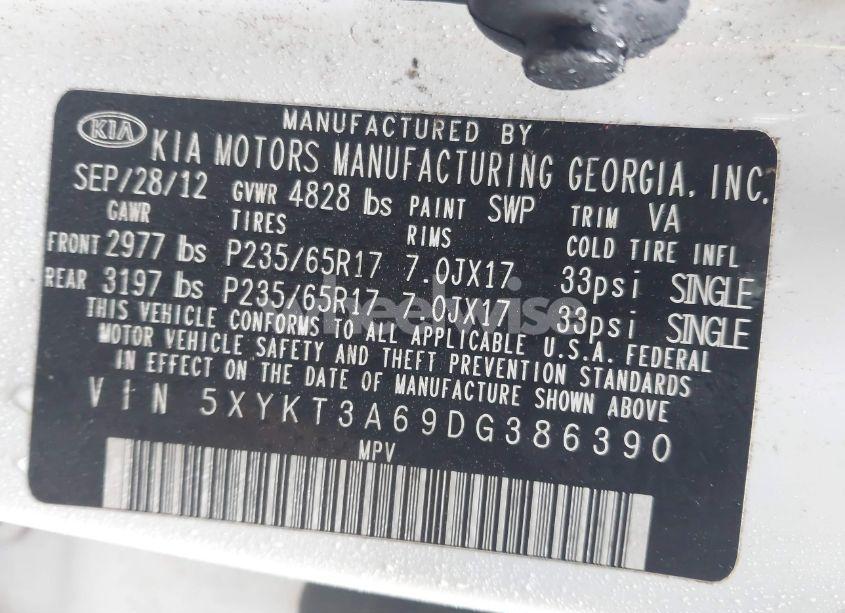 Photo 9 of 2013 Kia Sorento LX (VIN 5XYKT3A69DG386390)