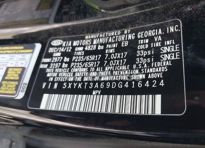 Photo 9 of 2013 Kia Sorento LX (VIN 5XYKT3A69DG416424)