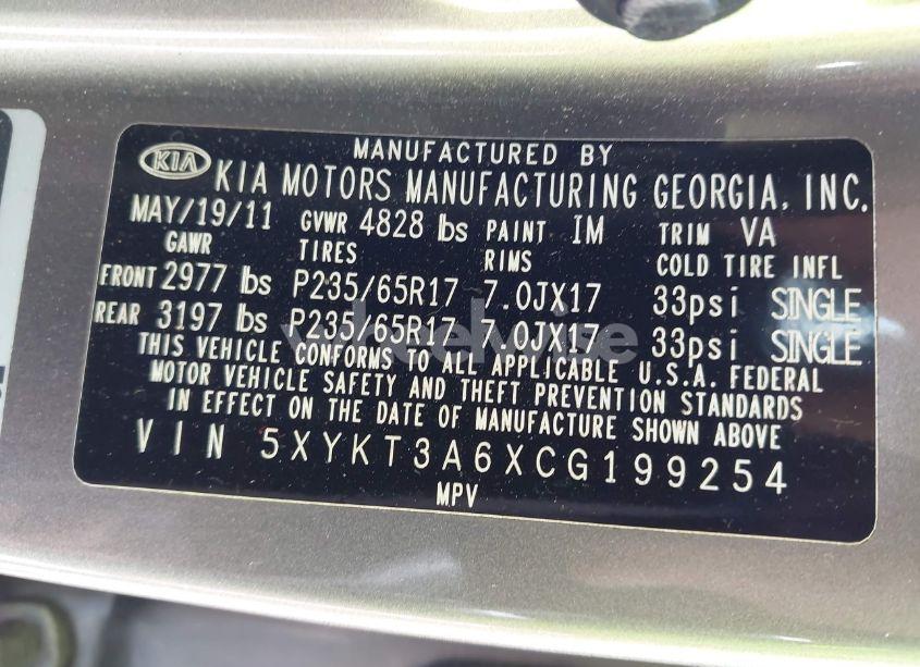 Photo 9 of 2012 Kia Sorento LX (VIN 5XYKT3A6XCG199254)