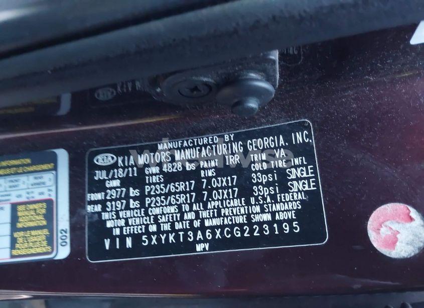 Photo 9 of 2012 Kia Sorento LX (VIN 5XYKT3A6XCG223195)